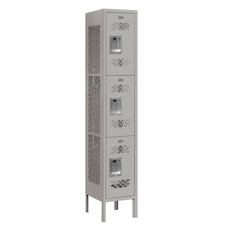 Salsbury Industries 3 Tier Vented Locker, 12"Wx66"Hx12"D, 3 Door, Gray, Unassembled 73152GY-U